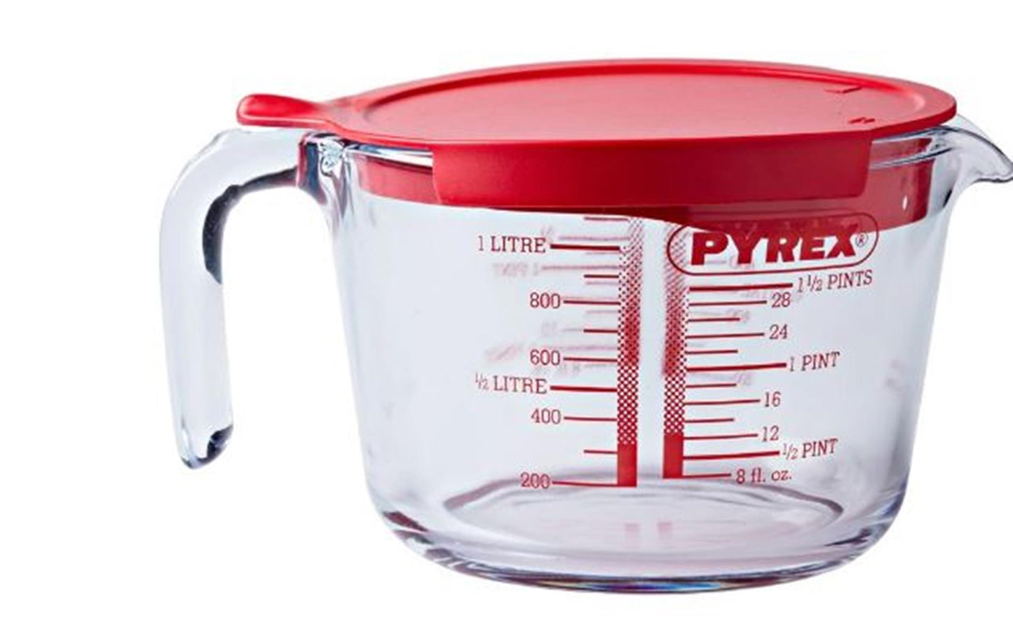 Vaso medidor de vidrio Pyrex con tapa 1l