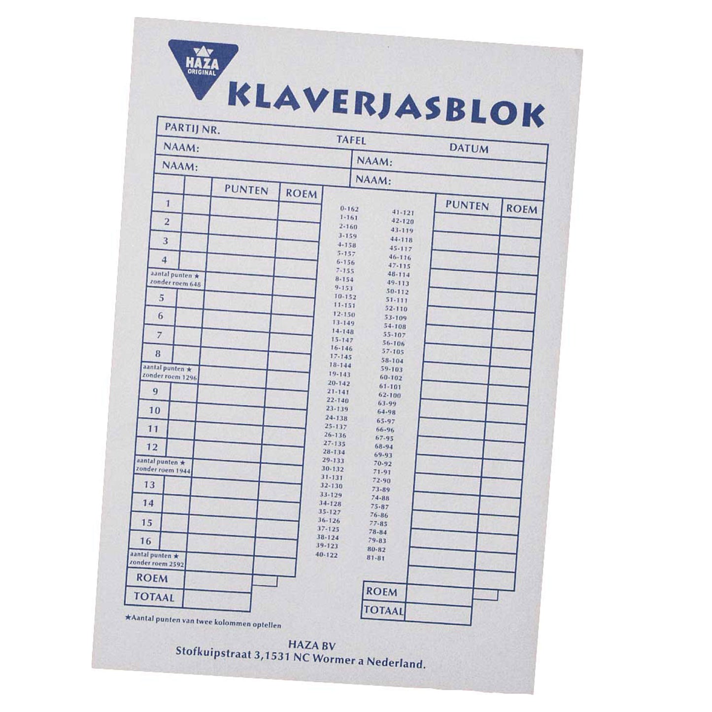 Haza Witbaard Klaverjas Block, 50 fogli