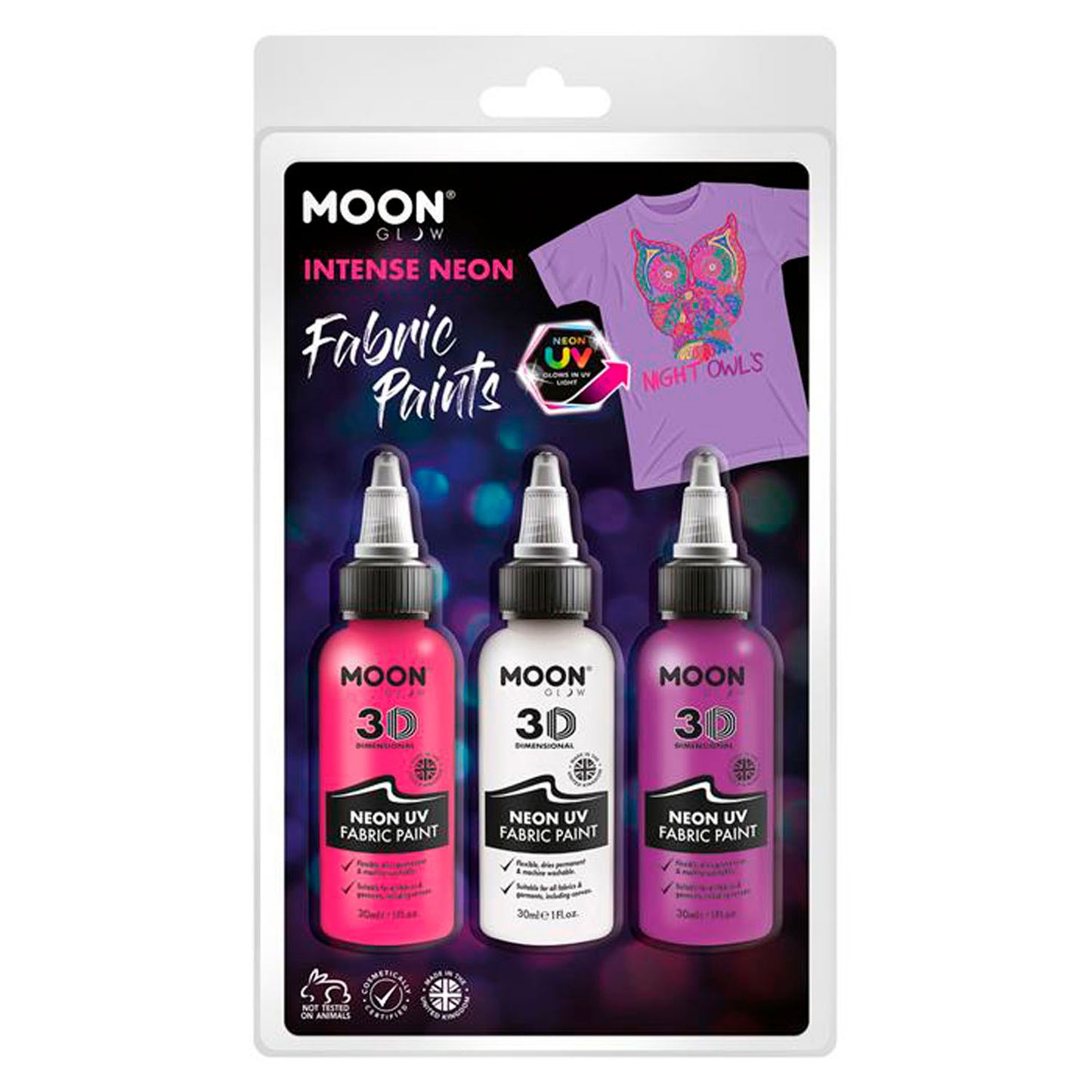 Neen de pintura textil 3x30ml - blanco, rosa, púrpura