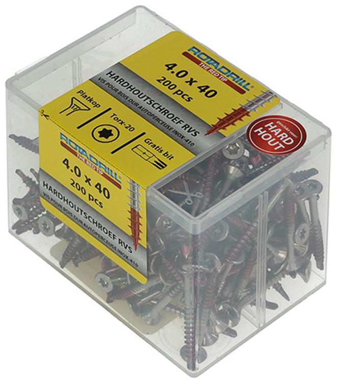Rotadrill 1040035 - hardhoutschroef zelfb.sppls.rvs t20 4.0x40mm (200) | 4 stuks
