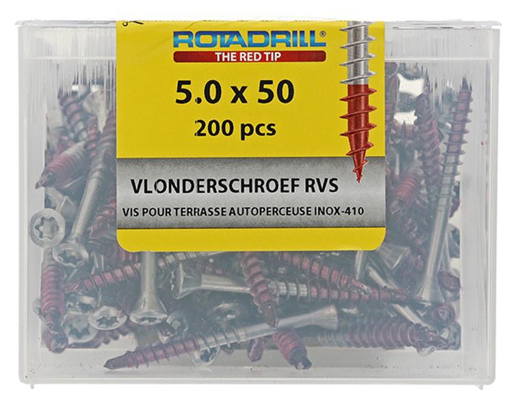 Rotadrill 1040042 - terrasschroef zelfb.sppls.rvs t25 5.0x50mm (200) | 4 stuks