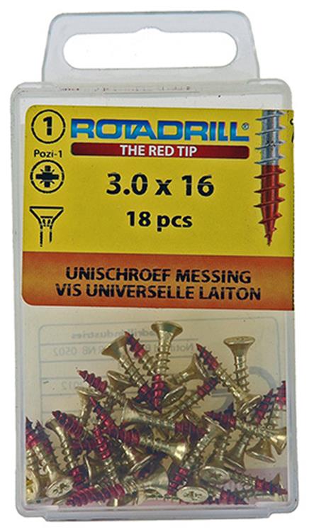 Rotadrill 1039886 - vite universale ottone vk pzd 3.0x16mm (18) | 6 pezzi