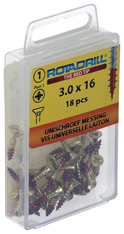 Rotadrill 1039886 - vite universale ottone vk pzd 3.0x16mm (18) | 6 pezzi