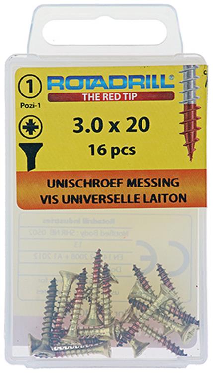 Rotadrill 1039887 - vite universale ottone vk pzd 3.0x20mm (16) | 6 pezzi