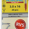 Rotadrill 1039848 - universeelschroef vk pzd rvs-a2 3.0x16mm (20) | 6 stuks