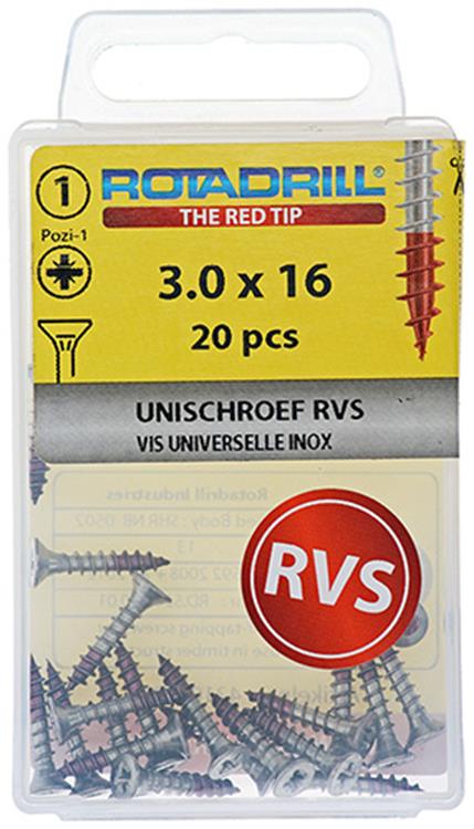Rotadrill 1039848 - universeelschroef vk pzd rvs-a2 3.0x16mm (20) | 6 stuks