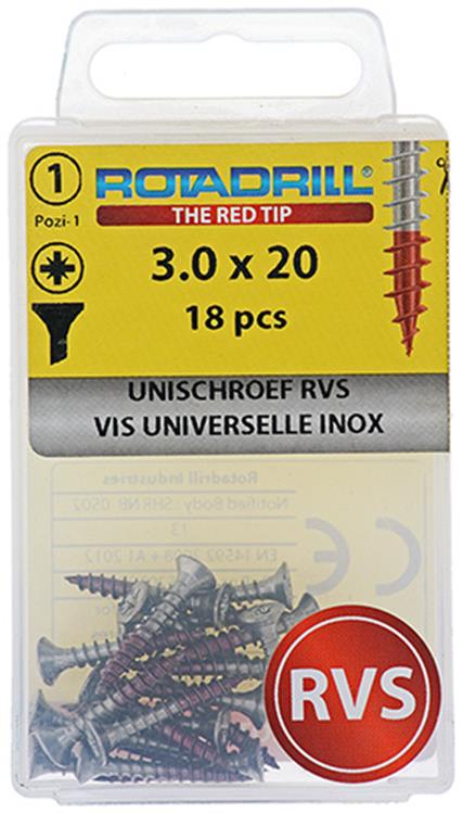 Rotadrill 1039849 - universeelschroef vk pzd rvs-a2 3.0x20mm (18) | 6 stuks