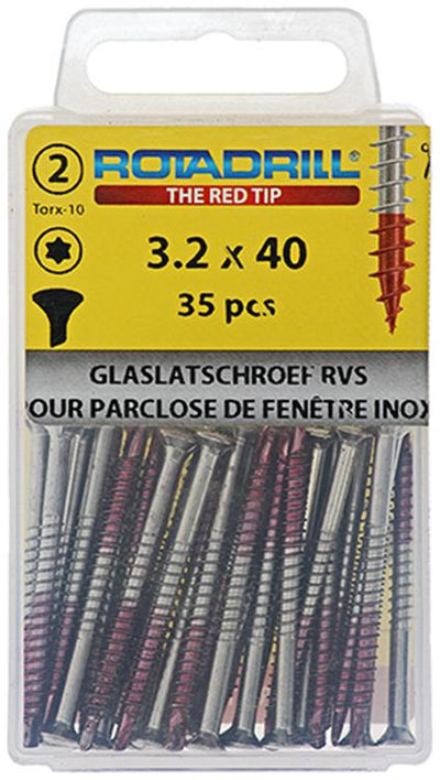 Rotadrill 1039916 - glazing bead screw lk torx stainless steel-410 3.2x40mm (35) | 6 pieces