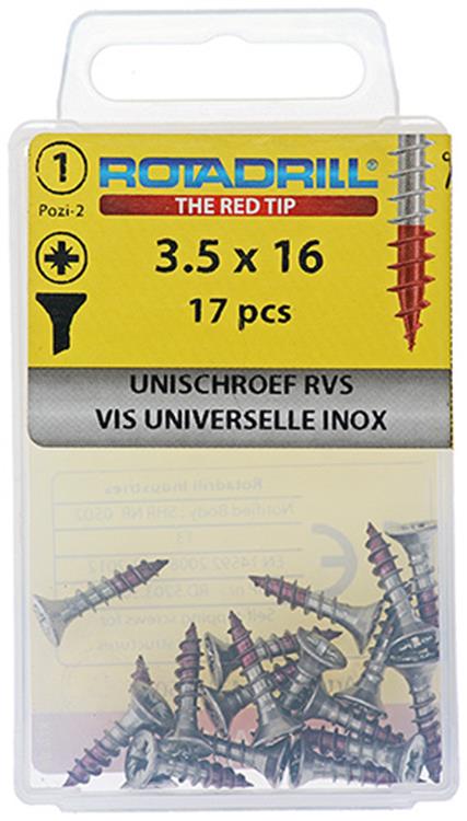 Rotadrill 1039852 - universeelschroef vk pzd rvs-a2 3.5x16mm (17) | 6 stuks