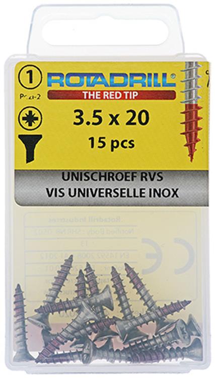 Rotadrill 1039853 - universeelschroef vk pzd rvs-a2 3.5x20mm (15) | 6 stuks