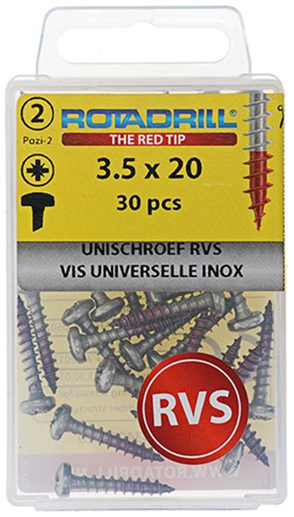 Rotadrill 1039876 - tornillo universal ck pzd acero inoxidable-a2 3,5x20mm (30) | 6 piezas