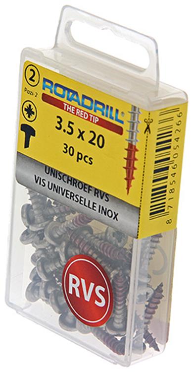 Rotadrill 1039876 - tornillo universal ck pzd acero inoxidable-a2 3,5x20mm (30) | 6 piezas