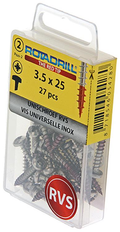 Rotadrill 1039877 - universeelschroef ck pzd rvs-a2 3.5x25mm (27) | 6 stuks