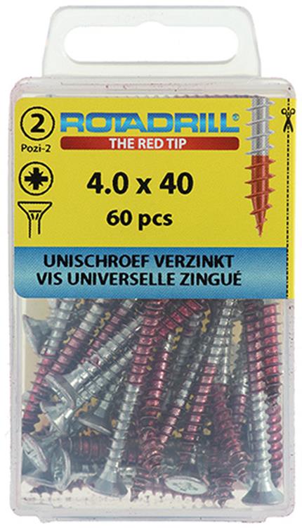 Rotadrill 1039801 - tornillo universal vk pzd vz 4.0x40mm (60) | 6 piezas