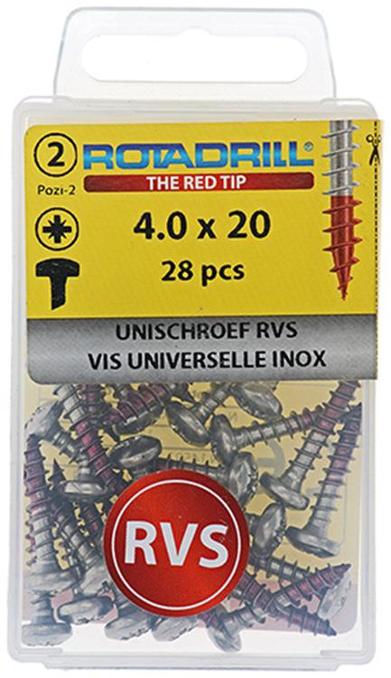 Rotadrill 1039878 - universeelschroef ck pzd rvs 4.0x20mm (28) | 6 stuks