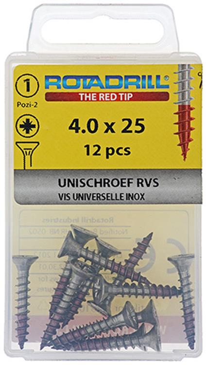Rotadrill 1039858 - universeelschroef vk pzd rvs-a2 4.0x25mm (12) | 6 stuks