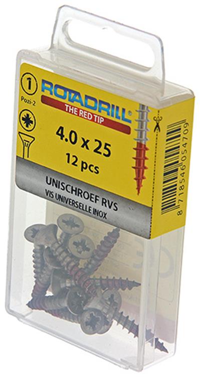 Rotadrill 1039858 - universeelschroef vk pzd rvs-a2 4.0x25mm (12) | 6 stuks