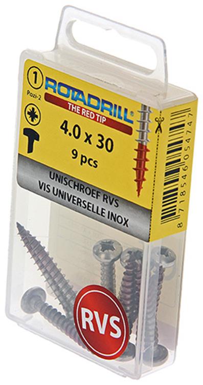 Rotadrill 1039893 - universeelschroef ck pzd rvs 4.0x30mm (9) | 6 stuks