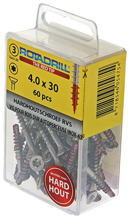 Rotadrill 1039898 - hardhoutschroef zelfb.sppls.rvs t20 4.0x30mm (60) | 6 stuks