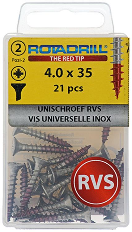 Rotadrill 1039865 - universeelschroef vk pzd rvs-a2 4.0x35mm (21) | 6 stuks