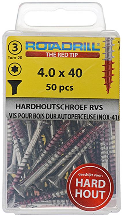 Rotadrill 1039899 - hardhoutschroefzelfb.sppls.rvs t20 4.0x40mm (50) | 6 stuks