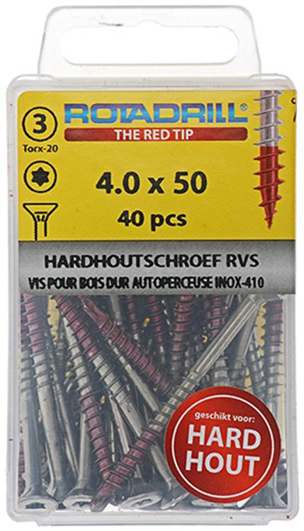 Rotadrill 1039900 - tornillos autorroscantes para madera dura.acero inoxidable t20 4.0x50mm (40) | 6 piezas
