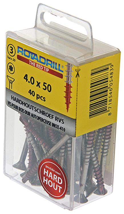 Rotadrill 1039900 - hardhoutschroefzelfb.sppls.rvs t20 4.0x50mm (40) | 6 stuks