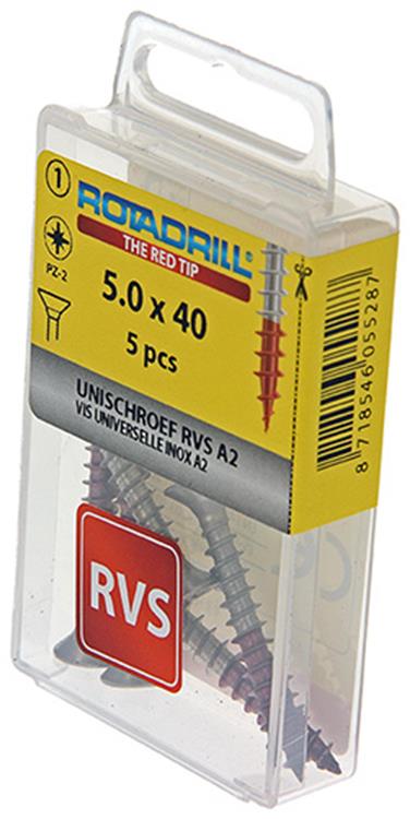 Rotadrill 1039860 - universeelschroef vk pzd rvs-a2 5.0x40mm (5) | 6 stuks
