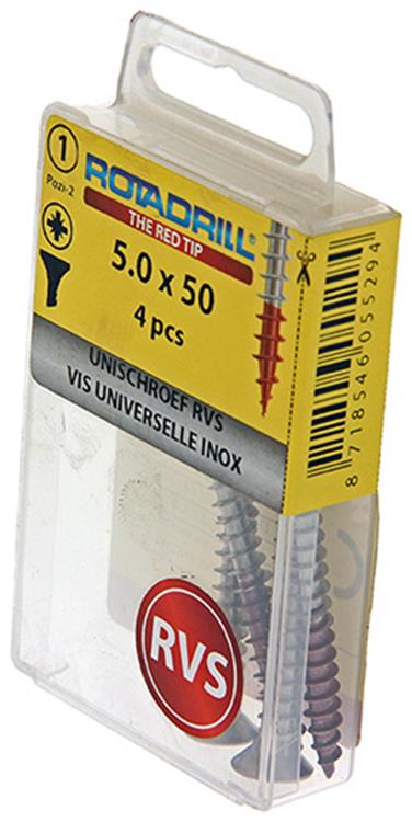 Rotadrill 1039861 - universeelschroef vk pzd rvs-a2 5.0x50mm (4) | 6 stuks