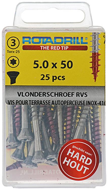 Rotadrill 1039907 - terrasschroef zelfb.sppls.rvs t25 5.0x50mm (25) | 6 stuks