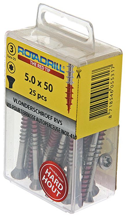 Rotadrill 1039907 - terrasschroef zelfb.sppls.rvs t25 5.0x50mm (25) | 6 stuks