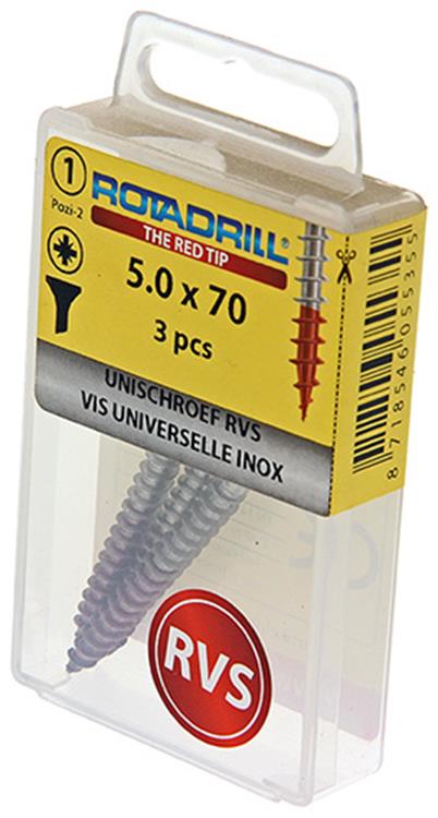 Rotadrill 1039863 - universeelschroef vk pzd rvs-a2 5.0x70mm (3) | 6 stuks