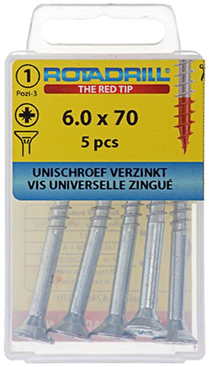 Rotadrill 1039788 - vite universale vk pzd vz 6.0x70mm (5) | 6 pezzi