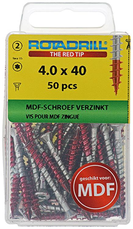 Rotadrill 1039912 - Vite MDF 75°-vk tx vz 4.0x40mm (50) | 6 pezzi