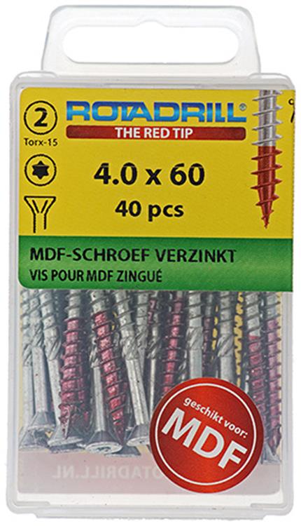Rotadrill 1039914 - Vite MDF 75°-vk tx vz 4.0x60mm (40) | 6 pezzi
