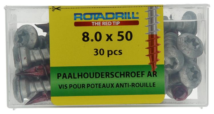 Rotadrill 1040020 - tornillo porta poste ar-coating tx 8.0x50mm (30) | 4 piezas