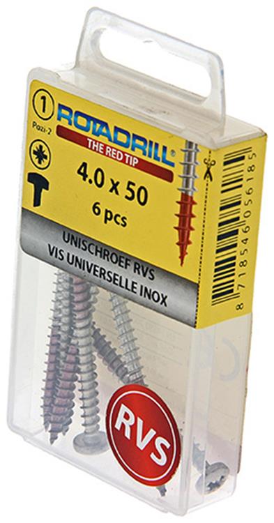 Rotadrill 1039895 - universeelschroef ck pzd rvs 4.0x50mm (6) | 6 stuks