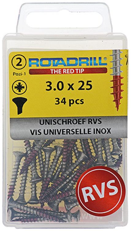 Rotadrill 1039869 - universeelschroef lkpzd rvs-a2 3.0x25mm (34) | 6 stuks