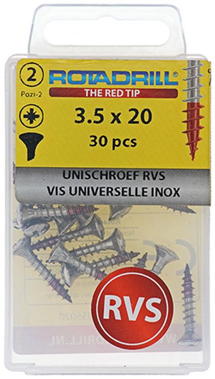 Rotadrill 1039870 - universeelschroef lk pzd rvs-a2 3.5x20mm (30) | 6 stuks