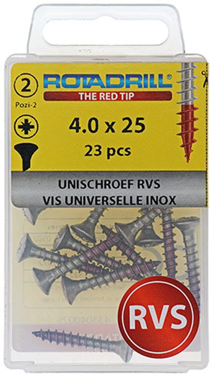 Rotadrill 1039872 - universeelschroef lk pzd rvs-a2 4.0x25mm (23) | 6 stuks