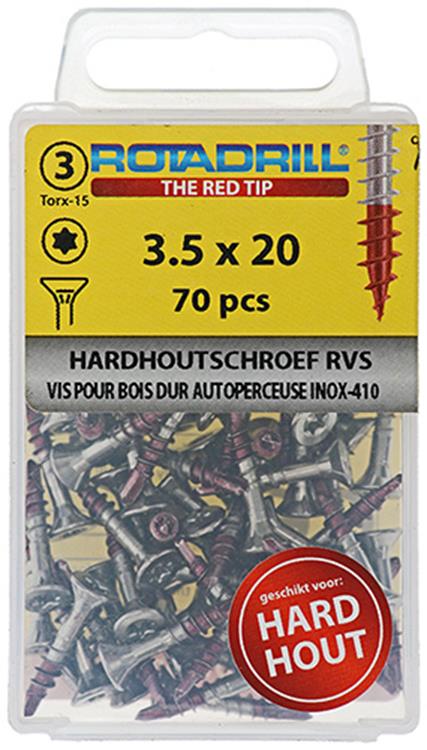 Rotadrill 1039896 - hardhoutschroef zelfb.sppls.rvs t15 3.5x20mm (70) | 6 stuks