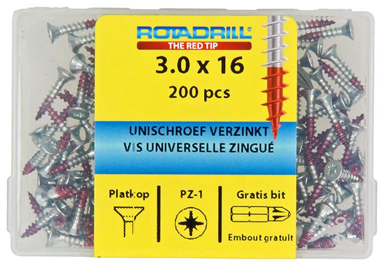 Rotadrill 1039960 - vite universale vkpzd vz 3.0x16mm (200) | 4 pezzi