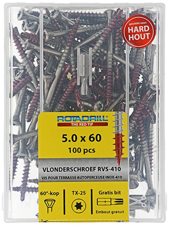 Rotadrill 1040041 - terrasschroef zelfb.sppls.rvs t25 5.0x60mm (100) | 4 stuks