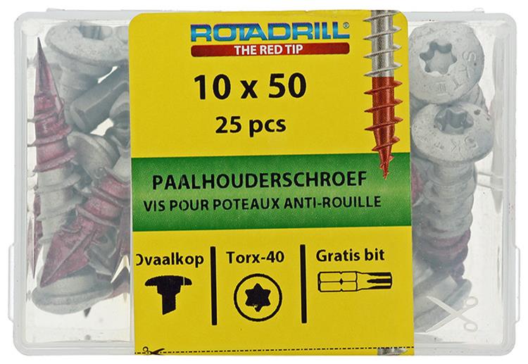 Rotadrill 1040021 - tornillo porta poste ar-coating tx 10.0x50mm (25) | 4 piezas
