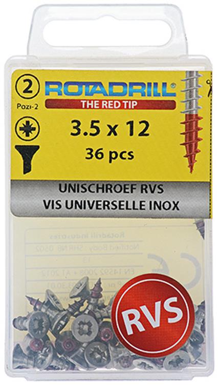Rotadrill 1039864 - universeelschroef vk pzd rvs-a2 3.5x12mm (36) | 6 stuks
