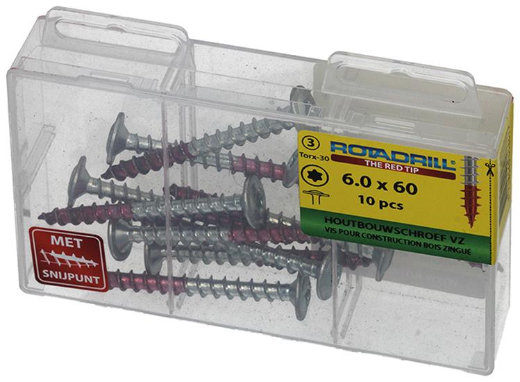 Rotadrill 1039918 - houtbouwschroef tellerkop vz tx 6.0x60mm(10) | 6 stuks