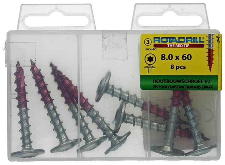 Rotadrill 1039919 - houtbouwschroef tellerkop vz tx 8.0x60mm(8) | 6 stuks