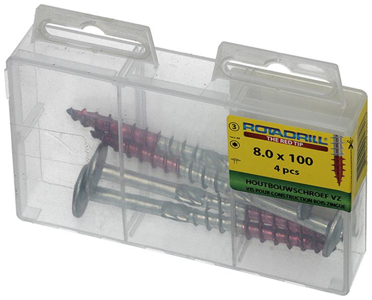 Rotadrill 1039921 - houtbouwschroef tellerkop vz tx 8.0x100mm(4) | 6 stuks