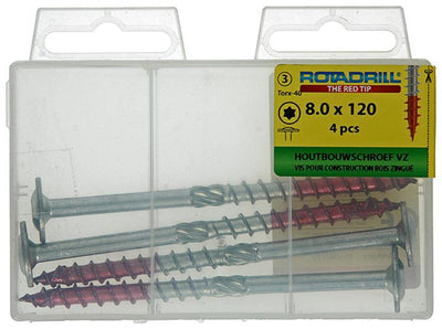 Rotadrill 1039922 - tornillo de construcción para madera contracabeza vz tx 8.0x120mm (4) | 6 piezas