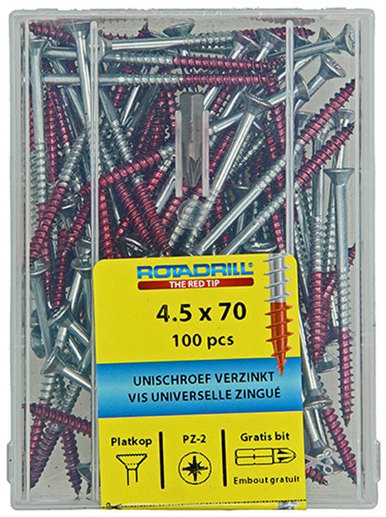 Rotadrill 1040026 - tornillo universal vkpzd vz 4,5x70mm (100) | 4 piezas